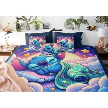 Imagem de Jogo De Lençol Completo Cama Queen Stitch Soninho Roupa De Cama 4 Peça