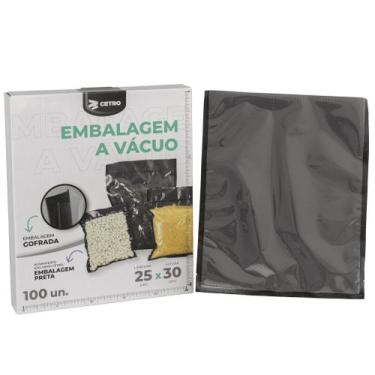 Imagem de Embalagem a Vácuo 25x30cm - 100 Unidades Gofrada Preta em Sacos Pré-Fo