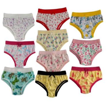 Imagem de Calcinha infantil estampada, de algodão com cós, tam P, kit c/10un - M