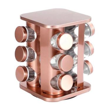 Imagem de Porta Condimentos Base Giratório Inox 12 Potes - Rosé - Dubai