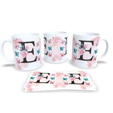 Imagem de Caneca Branca de Porcelana Personalizadas Alfabeto iniciais Nomes (E)