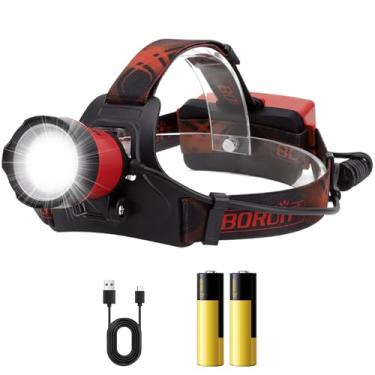Imagem de BORUIT B13 Lanterna de cabeça recarregável de LED, super brilhante, 5000 lúmens, 4 modos, luz de cabeça ajustável IPX4 à prova d'água com zoom para corrida ao ar livre, acampamento, caminhada, uso de