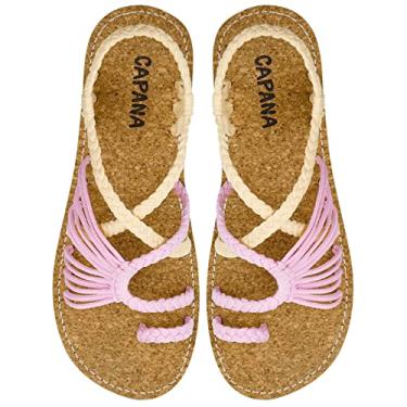 Imagem de Capana Sandálias rasas femininas de tecido - sandálias trançadas com tiras, sandálias de praia para mulheres verão elegante, sandálias boêmia de corda, sapatos femininos casuais de primavera