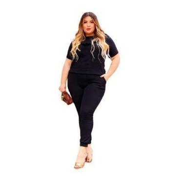 Imagem de Conjunto Moletinho Inverno Plus Size Blusa Calça Luxo Crepe - s - Dona