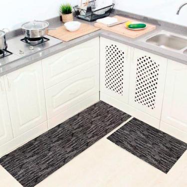 Imagem de Kit Tapete Cozinha 2 Peças Passadeira e Capacho Antiderrapante Decoraç