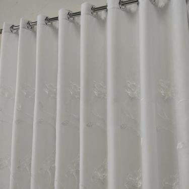 Imagem de Cortina Para Quarto Bordada Branca Voil Voal Com Forro Sala 5,00x2,60 