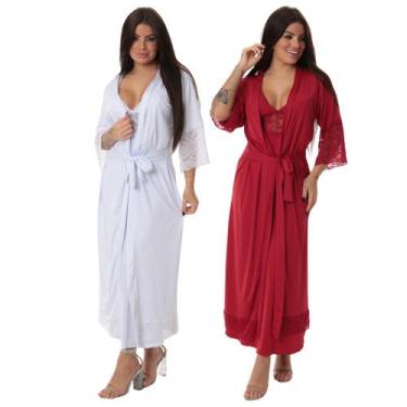 Imagem de Kit 2 robe noiva feminino roupão de renda luxo hobe brc - ALTIE, Branc