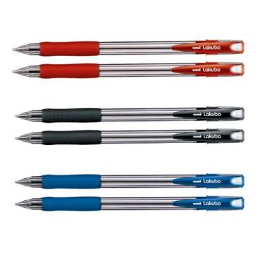 Imagem de Kit 6 Caneta Esferográfica Lakubo 1.4mm Azul Preta Vermelha - Uni-ball