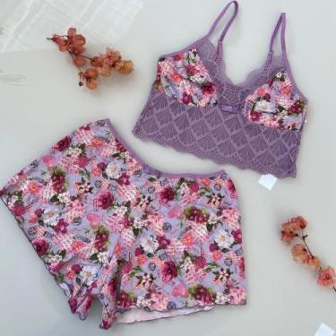 Imagem de Pijama Feminino Short Doll Cropped Lingerie - Bellitas, Roxo, M
