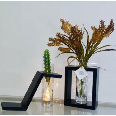 Imagem de Vaso em mdf preto com vidro para flores e arranjos naturais e artifici
