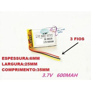 Imagem de Bateria 3,7v   6mm X 25mm X 35mm  Com 600 Mah  E 3 Fios Cr - KMIG