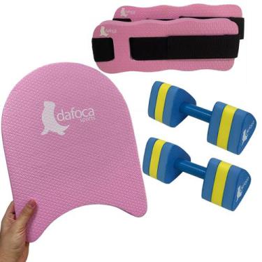 Imagem de Kit Hidroginástica Prancha Grande 40cm Rosa + Caneleira 2 à 3 kg + Hal
