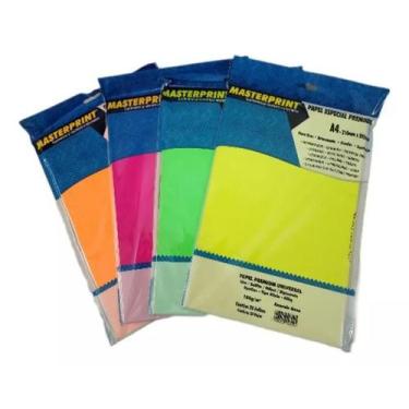 Imagem de 80 Folhas Papel Tipo Neon Na Massa 180g A4 4 Cores - MASTERPRINT