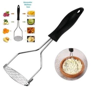Imagem de Amassador Batata Legumes Feijão Aço Inox Cabo Reforçado 24cm - FUXING