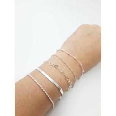 Imagem de Kit 5 pulseiras prata legitima 925 - Lojas La+Ny, 18, Prata