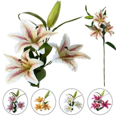 Imagem de Lírio Artificial Flor Buque 3 Flores Galho Toque Real Cores - Flores I