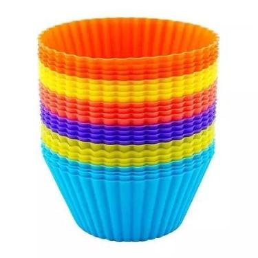Imagem de Forminhas Cupcake Multicolorida 12 Uns Forma Redonda 6.5cm Silicone Ou