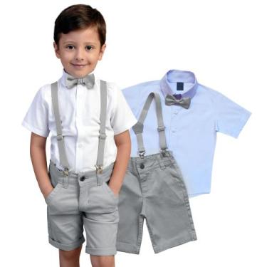 Imagem de Conjunto Batizado Manga Curta Bermuda Cinza - Miguelito Moda Infantil,