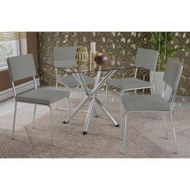 Imagem de Conjunto: Mesa Sala Jantar Volga c/ Tampo de Vidro 90cm e 4 Cadeiras Z
