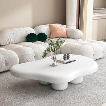 Imagem de Mesa de centro em forma de nuvem de madeira maciça, mesa de centro de desenho animado para ambientes internos, creme, branca, estilo fofo, mesa central moderna para quarto, sala de estar, branca, 120