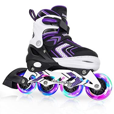 Imagem de Patins em linha ajustáveis Nattork para crianças, meninos e meninas com rodas iluminadas