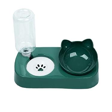 Imagem de Conjunto de tigela e garrafa de água para animais de estimação, tigela dupla de ração para cães e gatos com dispensador automático de água por gravidade, tigela de comida elevada inclinada destacável