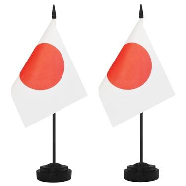 Imagem de Conjunto de 2 bandeiras japonesas, mesa japonesa, pequena mesa em miniatura, bandeira de escritório com poste preto de 30 cm e base preta, escritórios, sala de aula, casa, decoração de festival