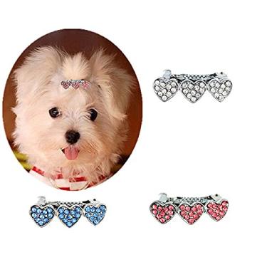 Imagem de RayMinsino 3 peças Diamond Fashion Dog Princess Peach Heart Hairpin Acessórios de cabelo para animais de estimação Acessórios para cães e gatos adequados para cães de pelo comprido