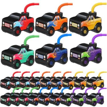 Imagem de Tanlade 24 Set Monster Truck Road Cups with Straws, Plastic Vehicle off Road Drink Cup Reusable Truck Cups Bulk Race Car Birthday Party Favor Supplies for Racing Party Supplies (Splicing Color)