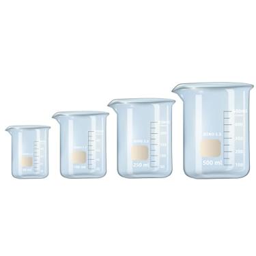 Imagem de Conjunto de copos de vidro, 3.3 copos de vidro boro, copo de vidro de medição baixa para laboratório, salas de aula, casa, industrial, etc. (10 ml, 50 ml, 100 ml, 250 ml, 500 ml))