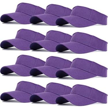 Imagem de Ultrafun Viseira esportiva unissex ajustável com proteção UV para praia, piscina, golfe, tênis, Pacote com 12 - roxo, tamanho �nico