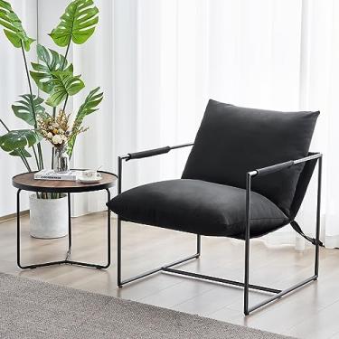 Imagem de Kosydown Basic Poltrona moderna com destaque para sala de estar, leitura, quarto, escritório, moldura de metal, almofada macia, aconchegante e decorativa, sofá individual