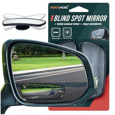 Imagem de Performore Pacote com 2 espelhos de carro de ponto cego, visor traseiro convexo de vidro HD ajustável, ponto cego grande angular com parte traseira autoadesiva para veículos universais (retangular)