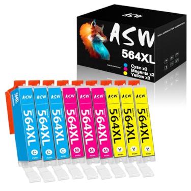 Imagem de Cartuchos de tinta compatíveis com cores de alto rendimento 564 XL Pacote com 9 - Substituição para cartucho de tinta HP 564XL para uso com impressora Photosmart 6520 7520 5520 7525 (3C/3M/3Y)