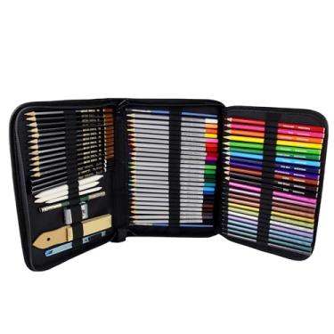 Imagem de ARZASGO Conjunto de 73 unidades de desenho, conjunto de lápis de desenho artístico com lápis de aquarela, lápis de cor, grafite, carvão, lápis metálicos para livros de colorir para adultos, esboço de