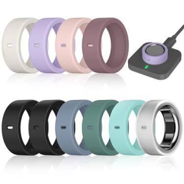 Imagem de Pacote com 10 capas de anel compatíveis com Oura Ring Gen 4/4 Ceramic, Oura Ring Gen 3 Horizon/Heritage, Surport Charging com capa, protetor de anel de silicone elástico antiarranhões para homens e