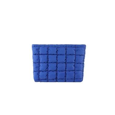 Imagem de HFLZBRO Bolsa de maquiagem acolchoada inchada, bolsa de cosméticos, bolsa organizadora de higiene de viagem, bolsa clutch para mulheres, Azul, Bolsa de maquiagem acolchoada
