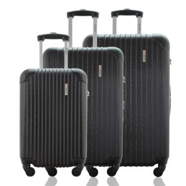 Imagem de Kit de 3 Malas de Viagem em Fibra ABS, Rodas Giratórias 360º, Cadeado, 10kg, 23kg e 32kg (Preto)