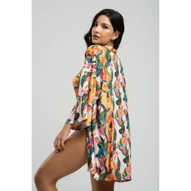 Imagem de Saída de Praia Kimono Estampado Tecido Proteção Solar Uv 50+-Feminino