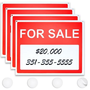 Imagem de ASSURED SIGNS Sinais para venda para veículos - Pacote com 4 - 36,2 cm x 28,5 cm - 0,5 cm de espessura - Placa ideal para venda para garagem, quintal, casa ou negócios ou para uso em carros, caminhões