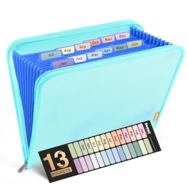 Imagem de Sooez Organizador de arquivos sanfonados com 13 bolsos, organizador de pasta de arquivo expansível com zíper, pasta sanfonada de plástico reforçado, tamanho carta A4, pastas portáteis para documentos