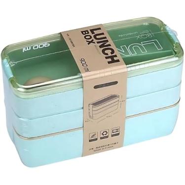 Imagem de Marmita Fitness Reutilizável 3 em 1 – Lunch Box 900ml com Divisórias, Livre de BPA, Ideal para Trabalho, Academia e Viagens (Verde)