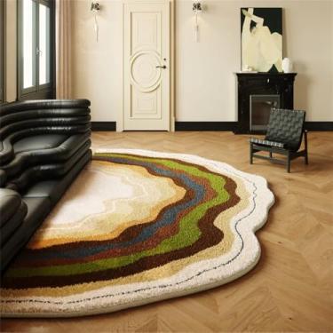 Imagem de HJZSZX Tapete de sala de estar em forma de onda, tapete de quarto de arte irregular, tapete lavável à máquina, tapete macio e antiderrapante para varanda, YY031,2,C,200X200CM