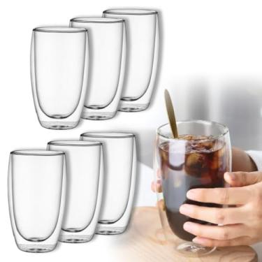 Imagem de Conjunto Kit 6 Copos Parede Dupla Vidro Duplo 450ml Borossilicato Café Chá Suco Sobremesas Premium Bebida Quente e Fria Resistente Transparente Refrigerante Sem Alça Drink Jogo