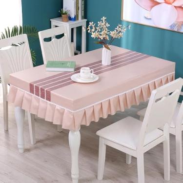 Imagem de Toalha de mesa ajustada moderna nórdica retangular protetor de mesa simples à prova d'água e à prova de óleo para decoração de festa, piquenique, jantar, toalha de mesa, lavável, rosa, 70 x 120 cm