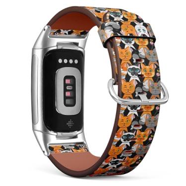 Imagem de Pulseira de relógio de couro de substituição compatível com Fitbit Charge 5/Fitbit Charge 6 (diferentes gatos podem ser) pulseira para smartwatch para mulheres e homens