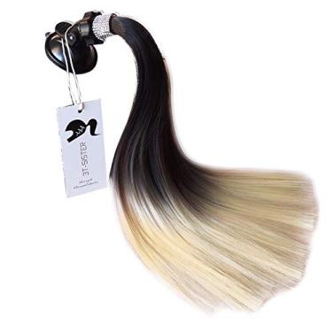 Imagem de Capacete de cristal 3T-SISTER com estampa de rabo de cavalo de 35,56 cm para motocicleta, bicicleta, esqui, capacete, acessórios, ventosa reutilizável, design de strass, black to blonde, 14 inch