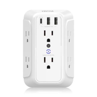 Imagem de Carregador de Parede com Protetor de Surto - 6 Tomadas e 3 Portas USB