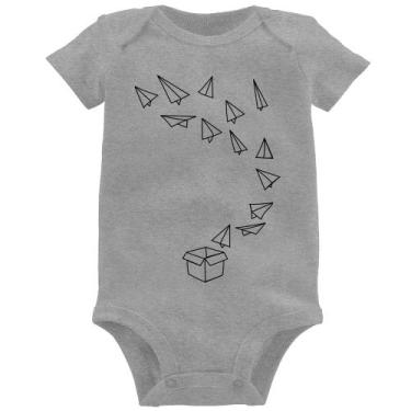 Imagem de Body Bebê Aviões de Papel - Foca na Moda, Cinza, GG
