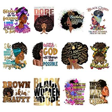 Imagem de TZSANXMY 12 Peças Decalques De Remendos De Ferro Para Roupas Camiseta Prensa Térmica Decalque Design Preto Mulheres Transferência De Calor Adesivo Decoração Aplique